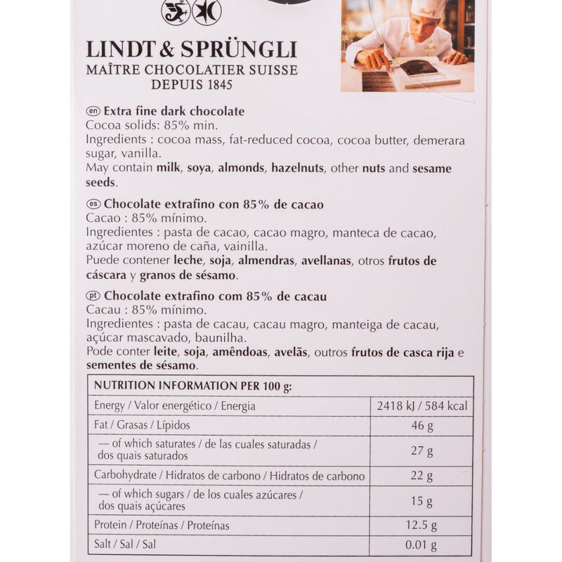 Chocolate negro 85% Lindt Excellence 100g 