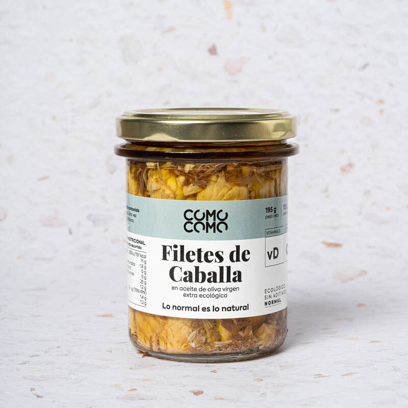Filetes de caballa en aceite de oliva virgen extra ecológico Como Como Foods 135g 