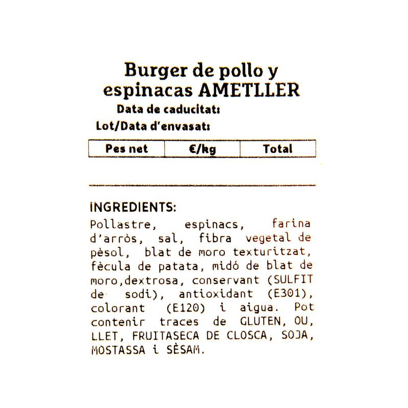 Burger de pollo y espinacas Ametller Origen by Arnall - 2uds. 