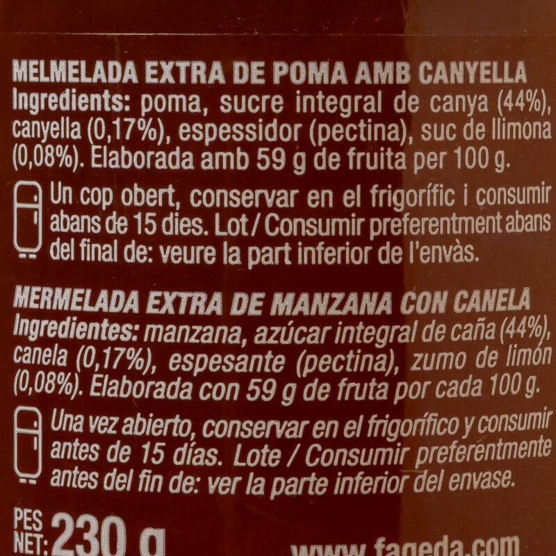 Mermelada de manzana y canela La Fageda 230g 