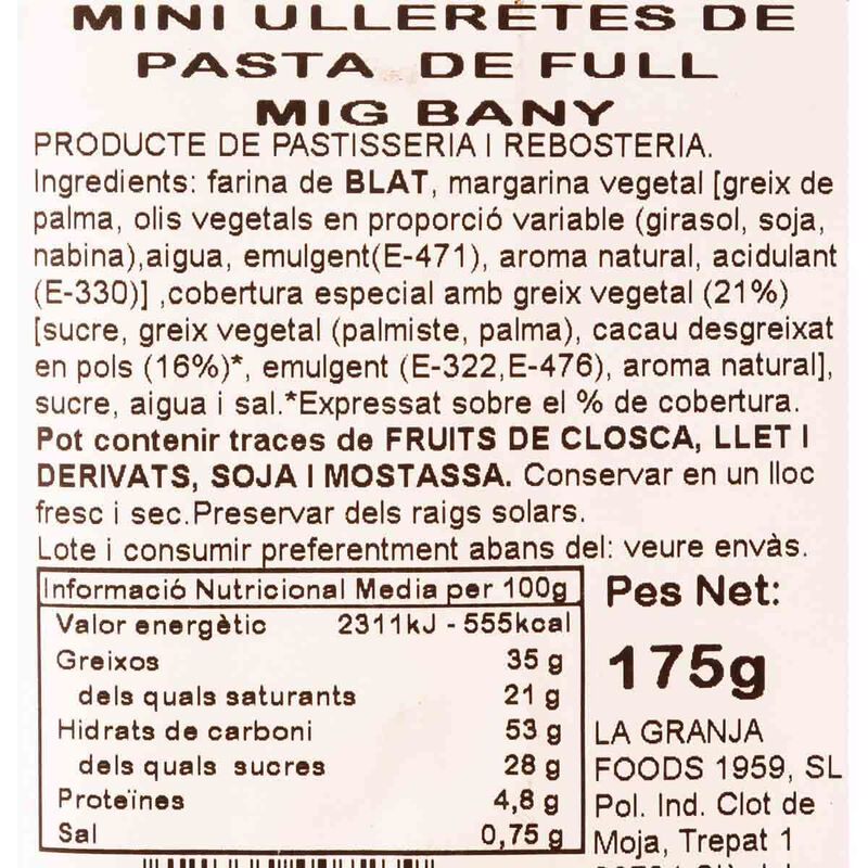Mini ulleres mig banyades en xocolata La Granja 175g 