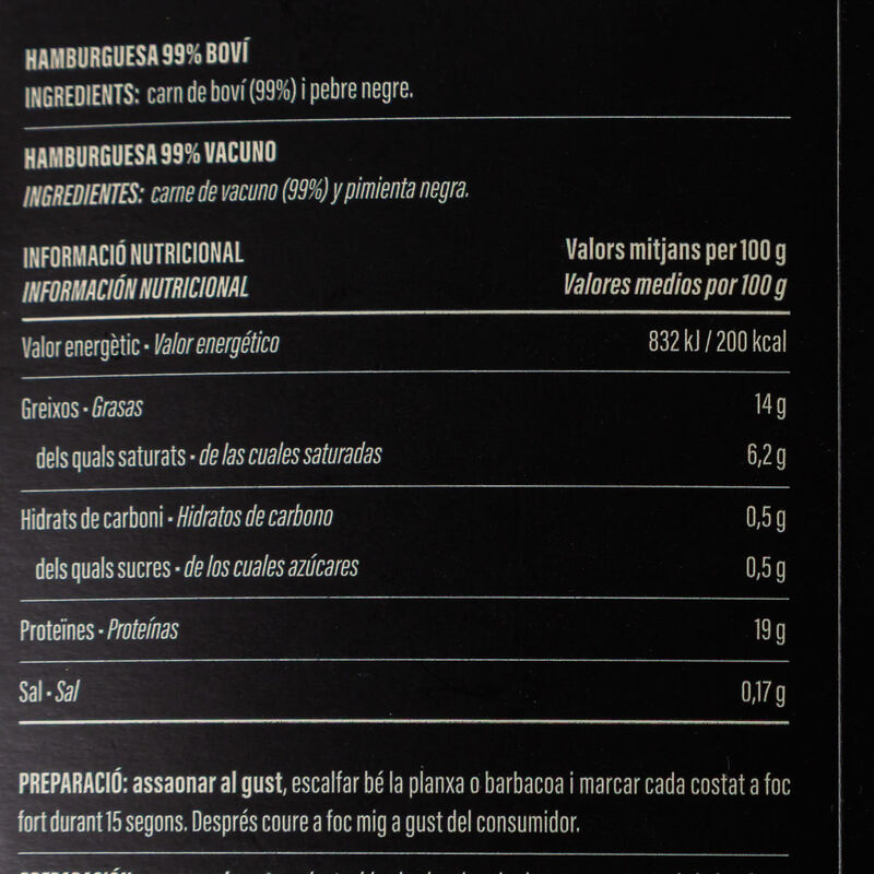 Hamburguesa 99% carne de vacuno Ametller Origen 150g - 2uds.
