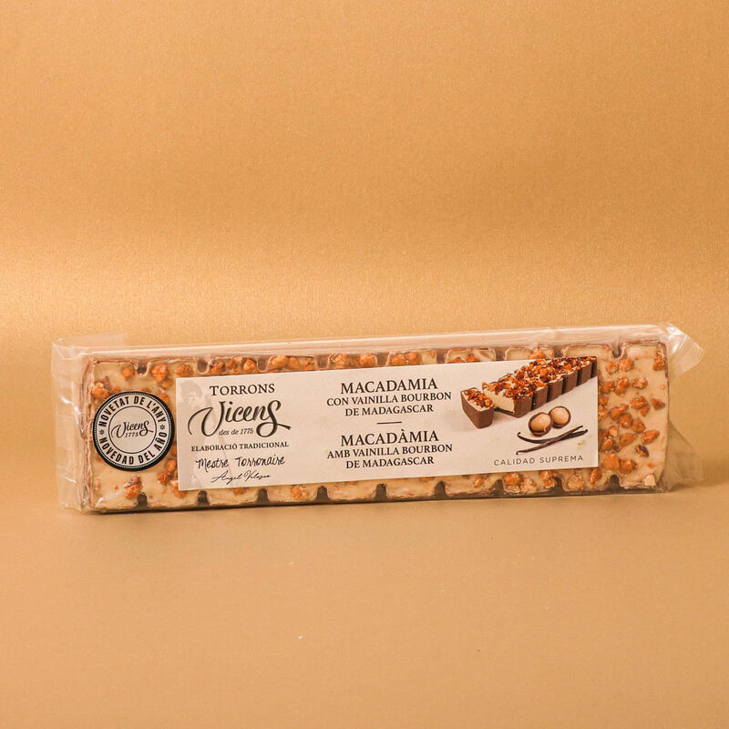 Torró de macadàmia amb vainilla Bourbon de Madagascar Torrons Vicens 300g 