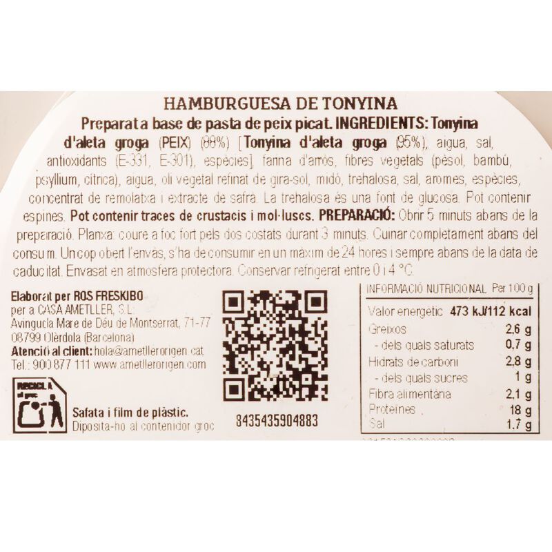 Hamburguesa de atún Ametller Origen 160g