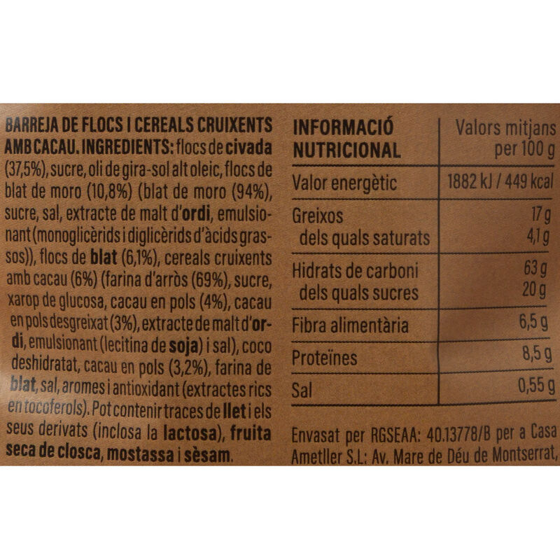 Granola clàssica de cacau Essencials 375g 