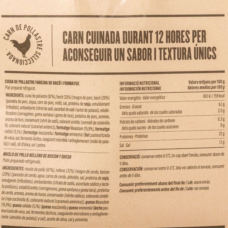 Roti de pollastre farcit de bacó i formatge Ametller Origen 200g 
