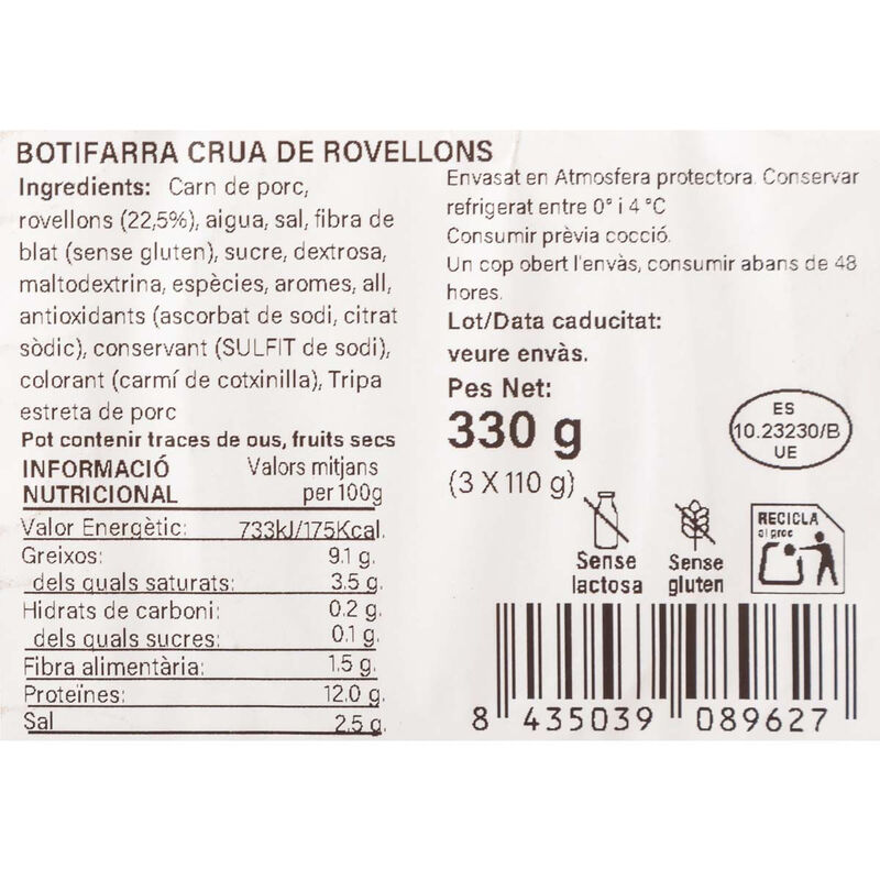 Botifarra de bolets Ametller Origen 330g 