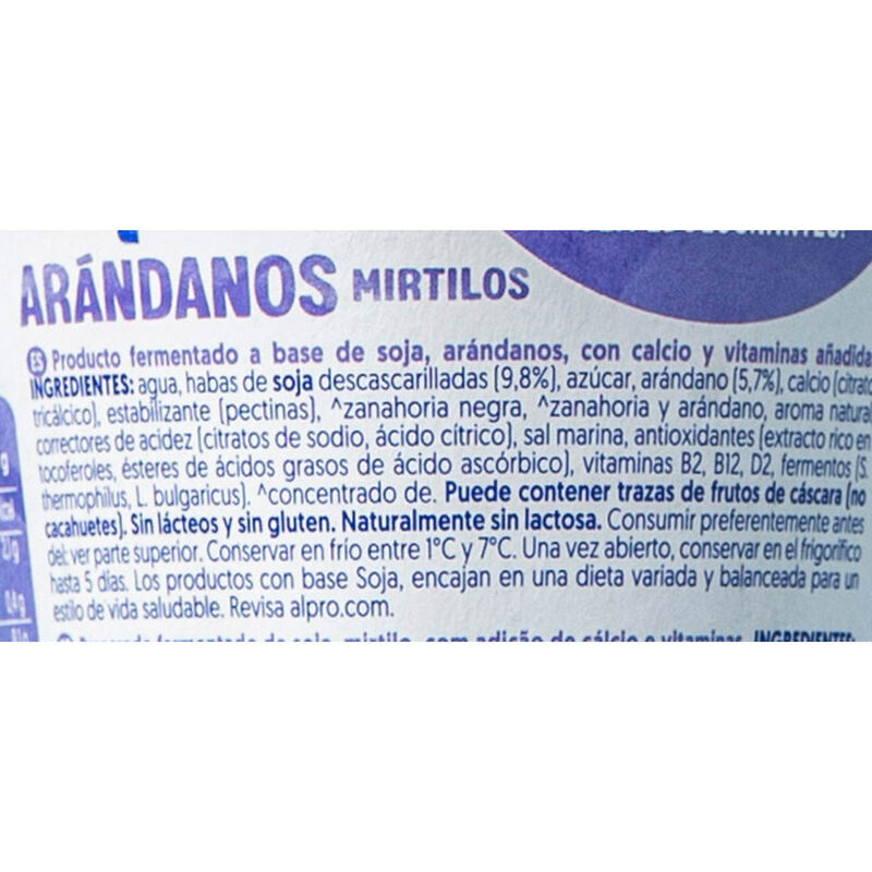 Producto vegetal de arándanos sin edulcorante ALPRO 400g