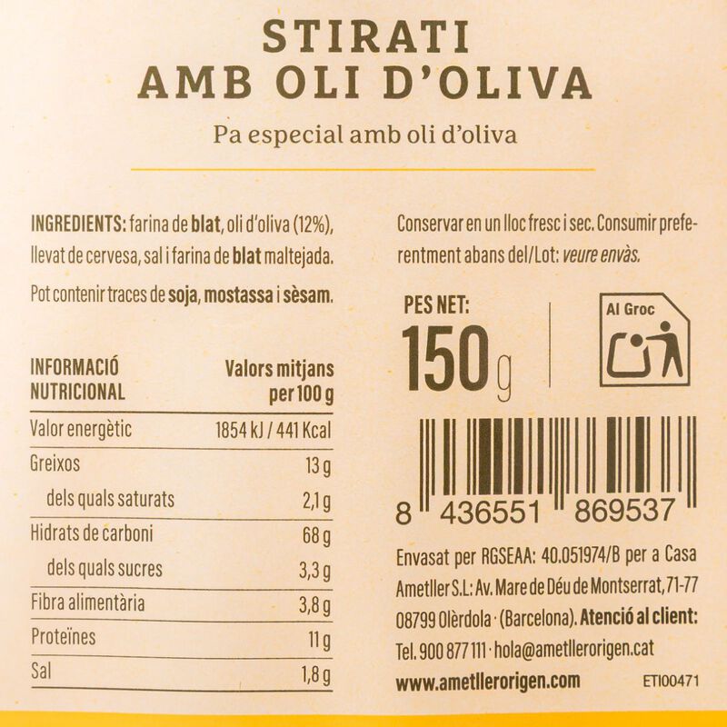 Stirati amb oli d'oliva Ametller Origen 150 g 