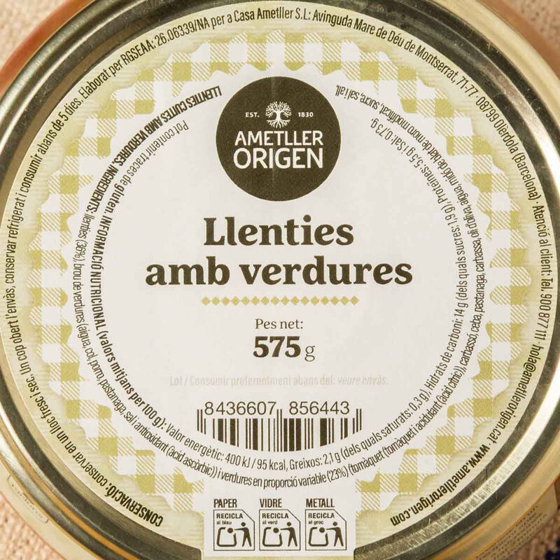 LLenties amb verdures Ametller Origen 575 g 