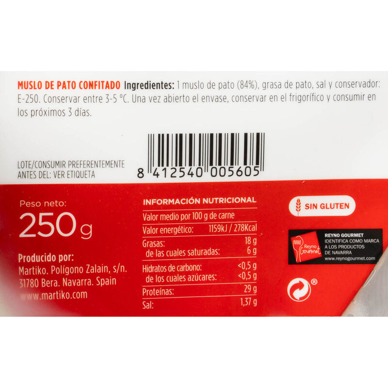 Cuixa d'ànec confitat Martiko 250 g 