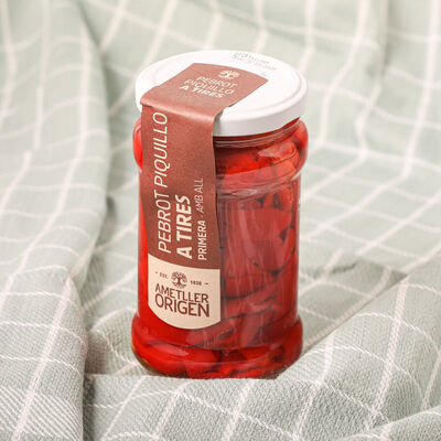 Pebrot piquillo a tires amb all Ametller origen 220 g 