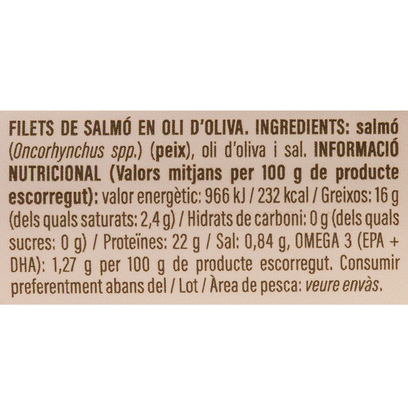 Filetes de salmón en aceite de oliva Ametller Oirgen 138g 