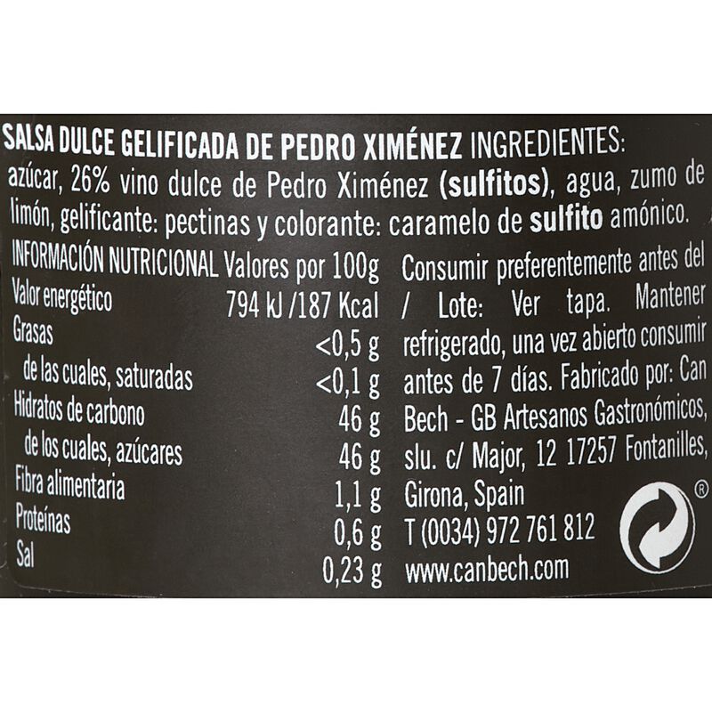 Salsa dulce Gelificada Pedro Ximénez Can Bech 135g 