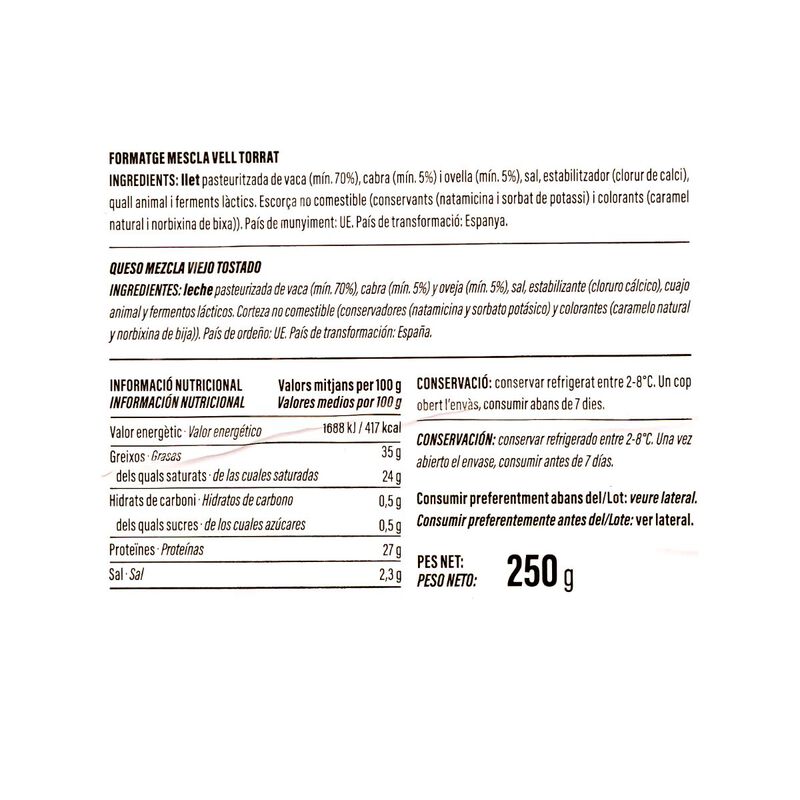 Queso viejo tostado Ametller Origen 250g 