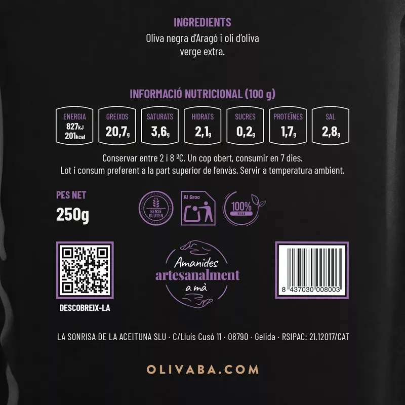Aceituna negrica Olivaba 250g