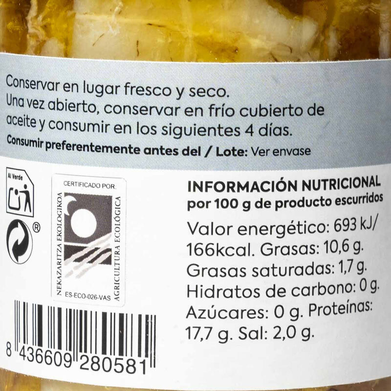 Bacallà en oli d'oliva verge extra ECO Como Como Foods 130g 