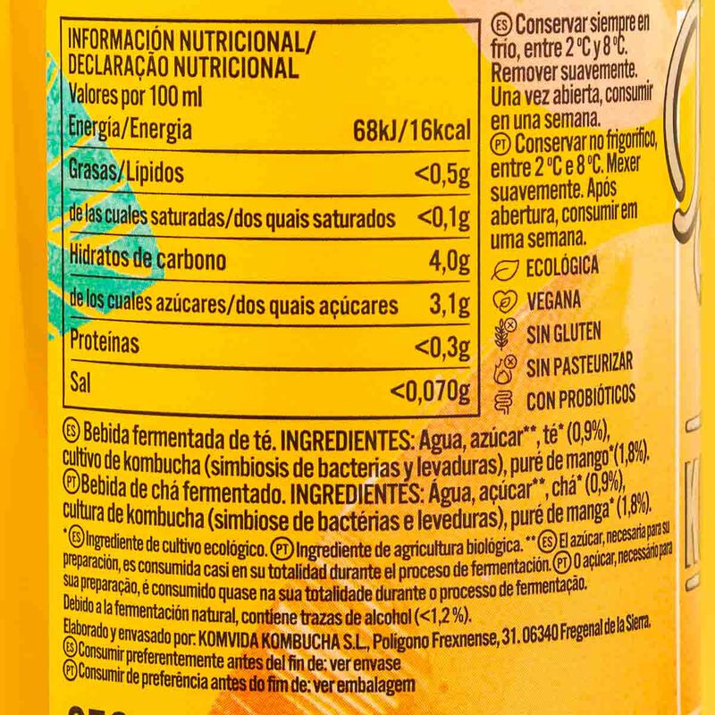 Kombucha de mango Komvida 250ml