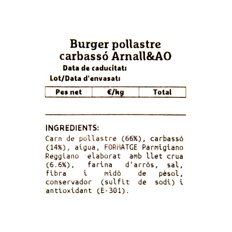Burger de pollastre amb carbassó i parmesà Ametller Origen by Arnall - 2u. 