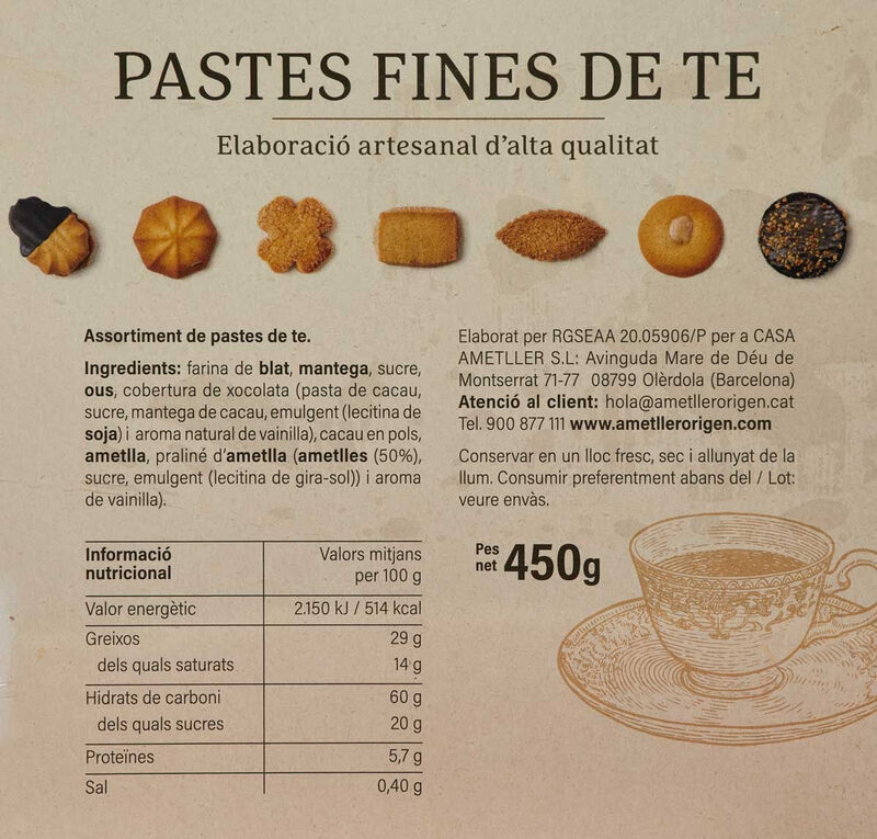 Pastas finas para el té Ametller Origen 450 g