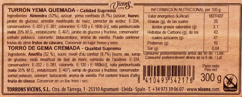 Torró de crema cremada Torrons Vicens 300g