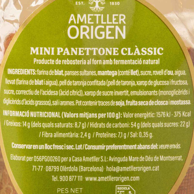 Mini panettone de fruita Ametller Origen 80g 