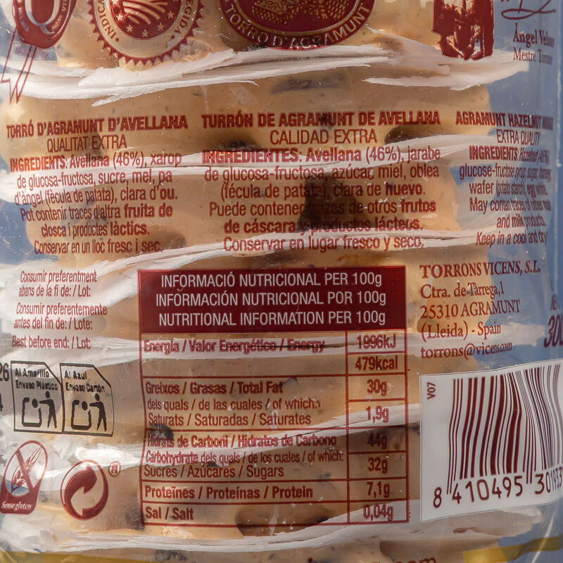 Torró d'Agramunt amb avellana Vicens 300g