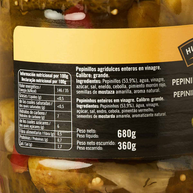 Cogombres agredolços sencers Hugo Reitzel 360g 
