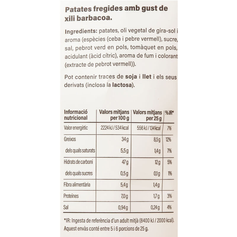 Patates fregides amb sabor xili barbacoa Essencials 130g 