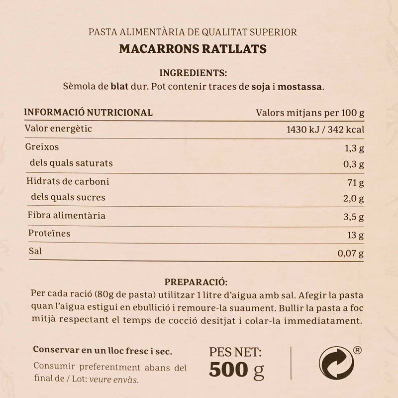 Macarrones Rallados Ametller Origen 500 g 