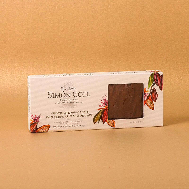 Torró de xocolata 70% amb trufa al Marc de Cava Simón Coll 250g