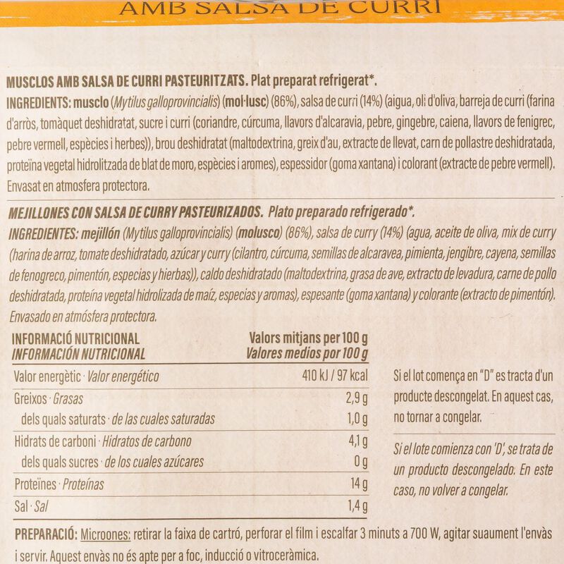 Mejillones con salsa al curry Ametller Origen 500g 