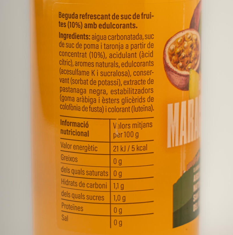 Refresco de maracujá y mango zero Ametller Origen 33cl. 