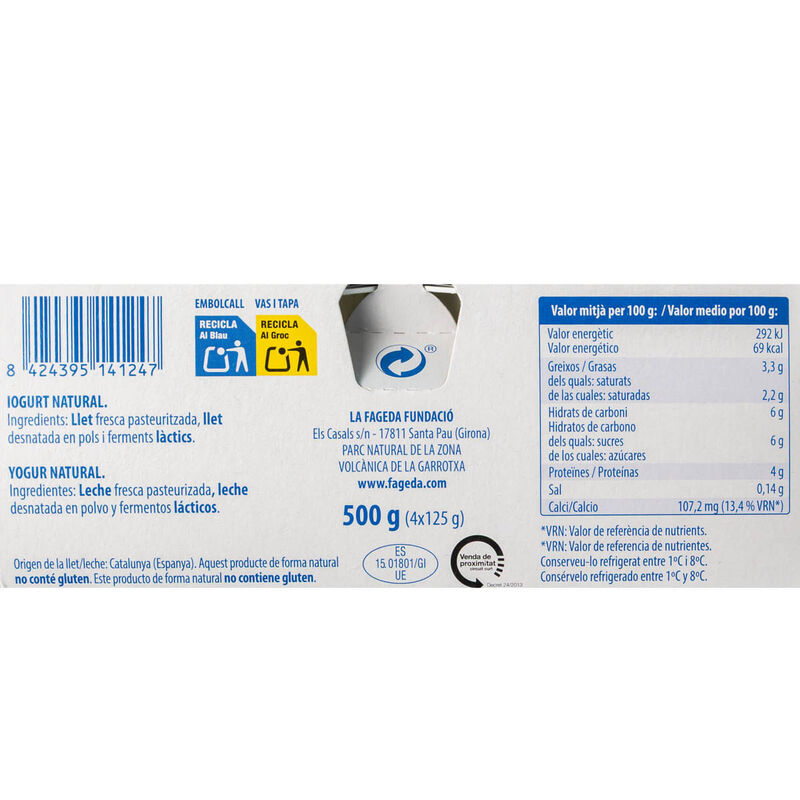 Yogur natural La Fageda 125g - 4uds.