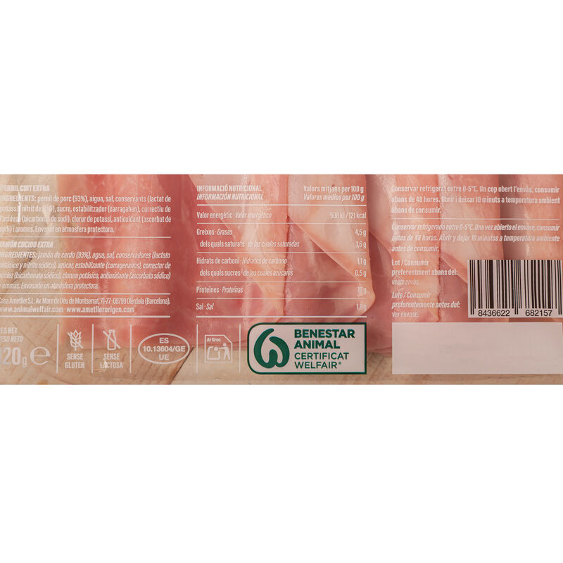 Jamón cocido tradicional Ametller Origen 120g 