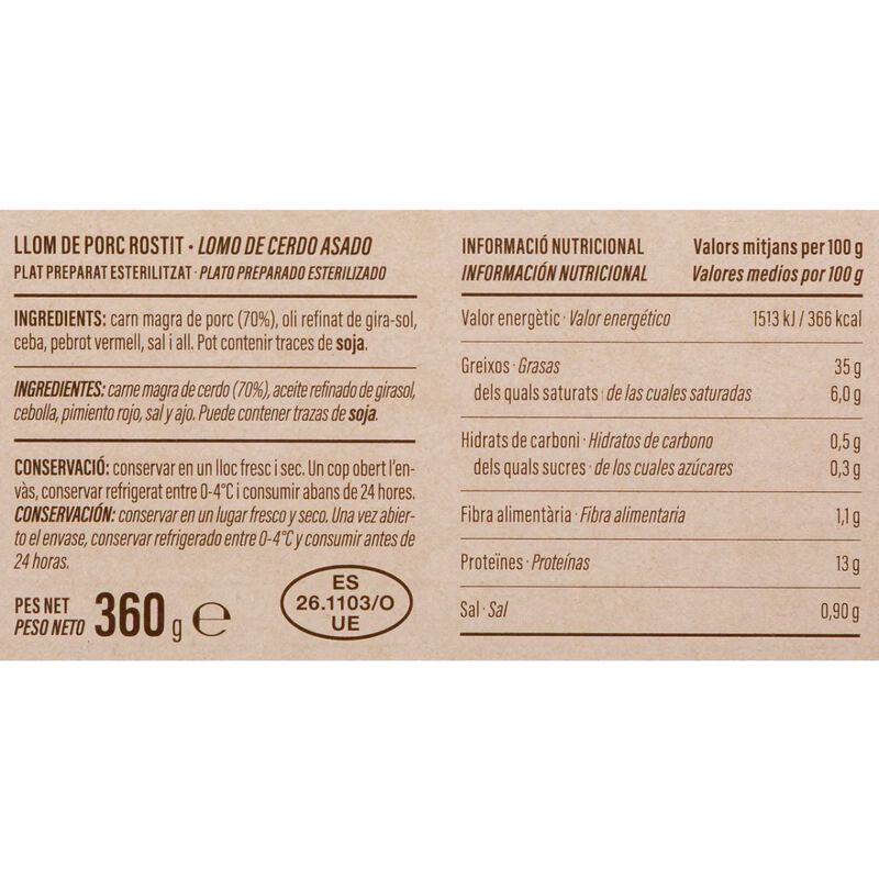 Llom de porc salsa rostit Ametller Origen 360g 