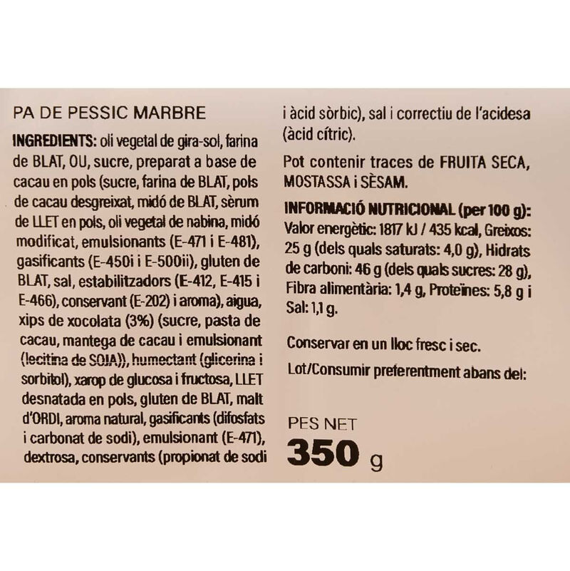 Pa de pessic marbre Ametller Origen 350g 