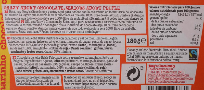 Xocolata amb llet, caramel i sal de mar Tony's Chocolonely 180 g 