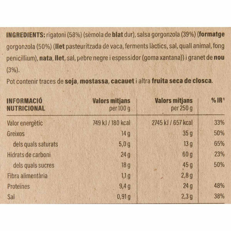 Rigatoni amb Gorgonzola i nous Ametller Origen 250g 