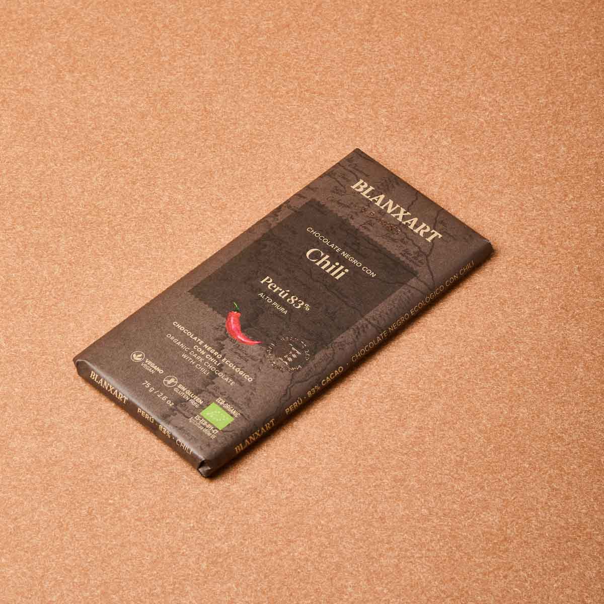 Xocolata negra Perú 83% amb xili ecològica Blanxart 75g