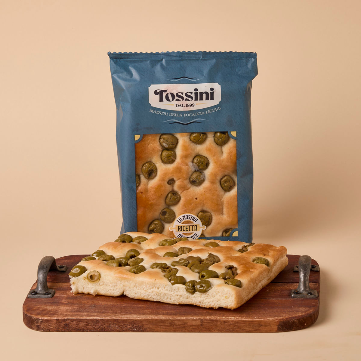 Focaccia genovesa amb olives TOSSINI 200g