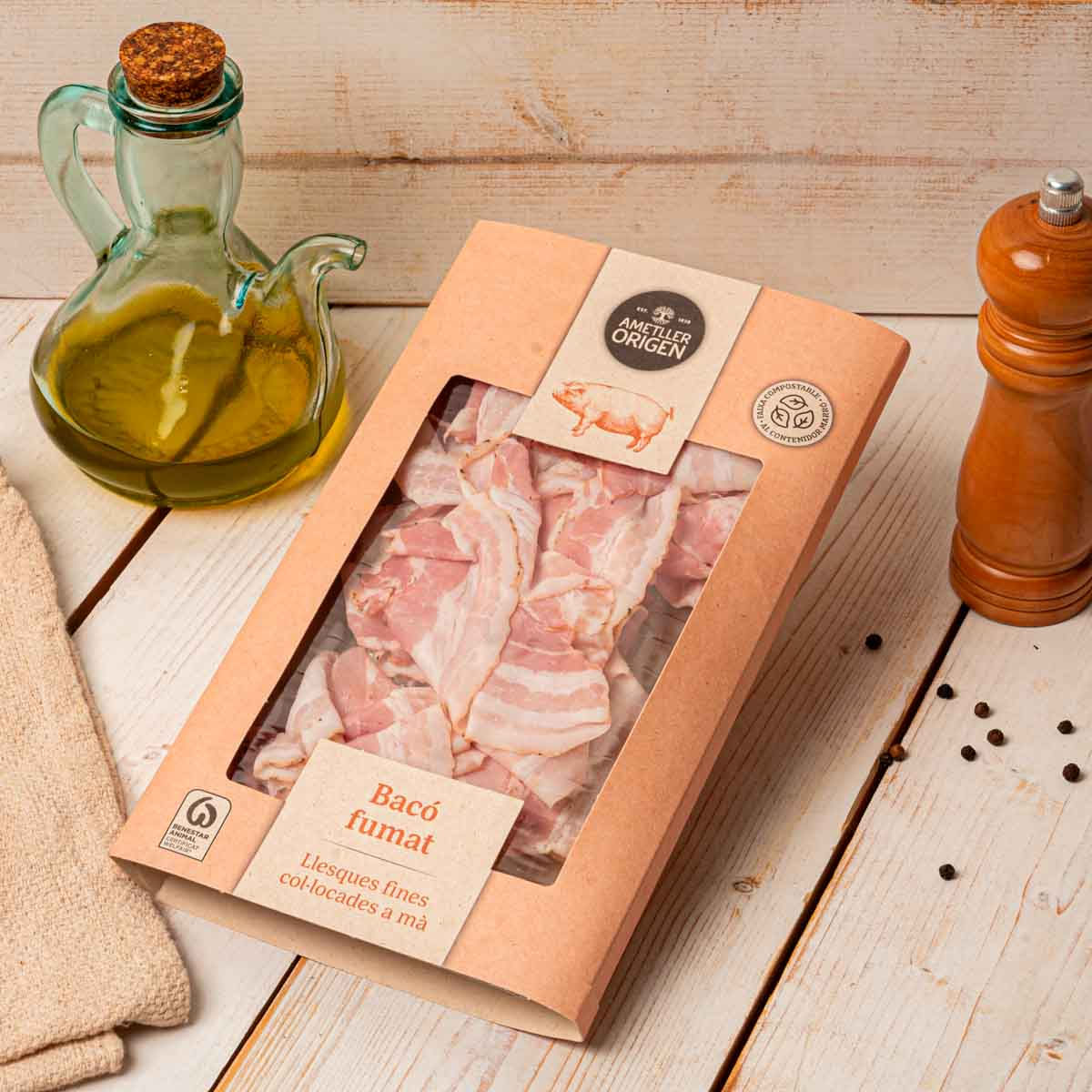 Bacó fumat a les herbes tallat al dia Ametller Origen 80g