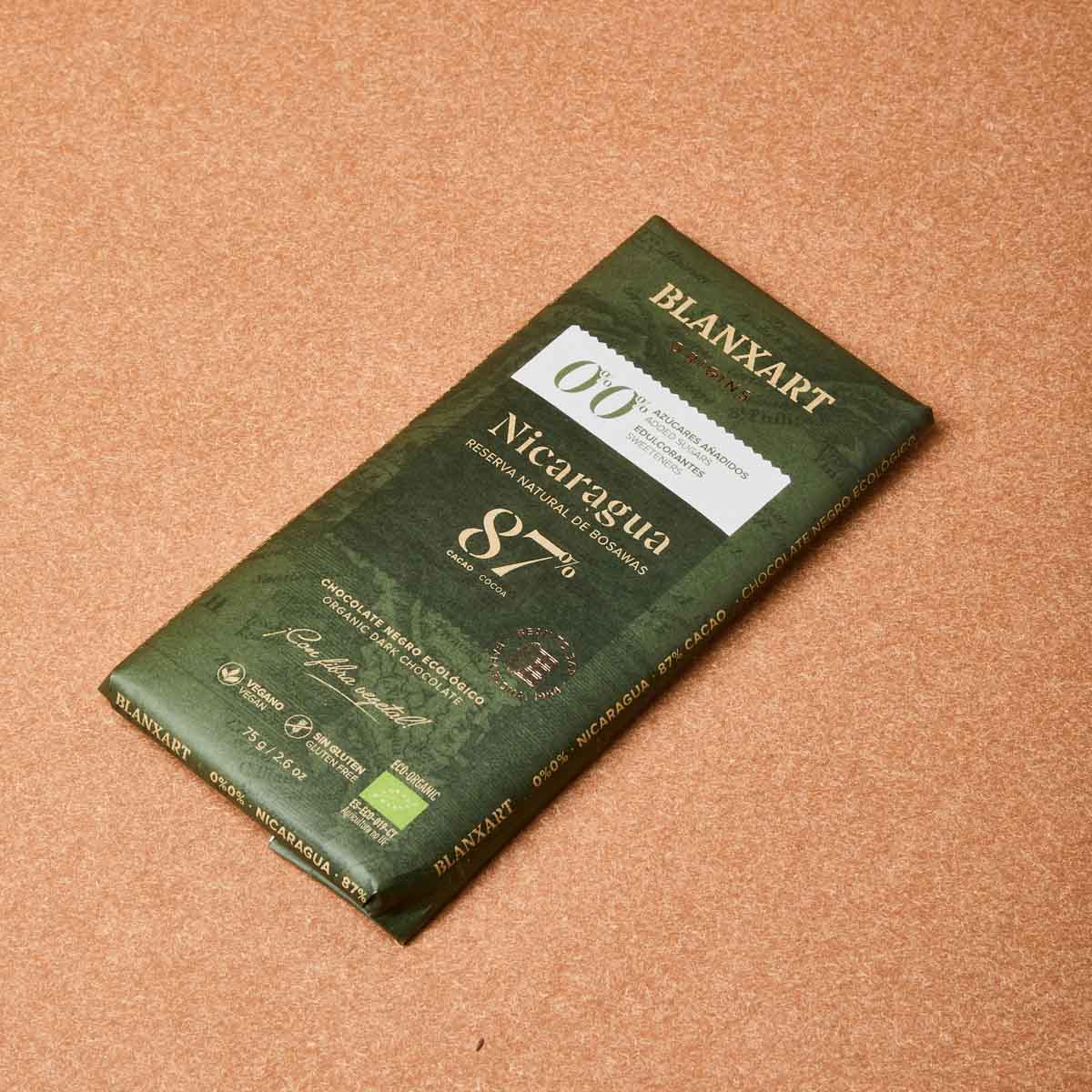 Xocolata negra Nicaragua 87% sense sucre ecològica Blanxart 75g
