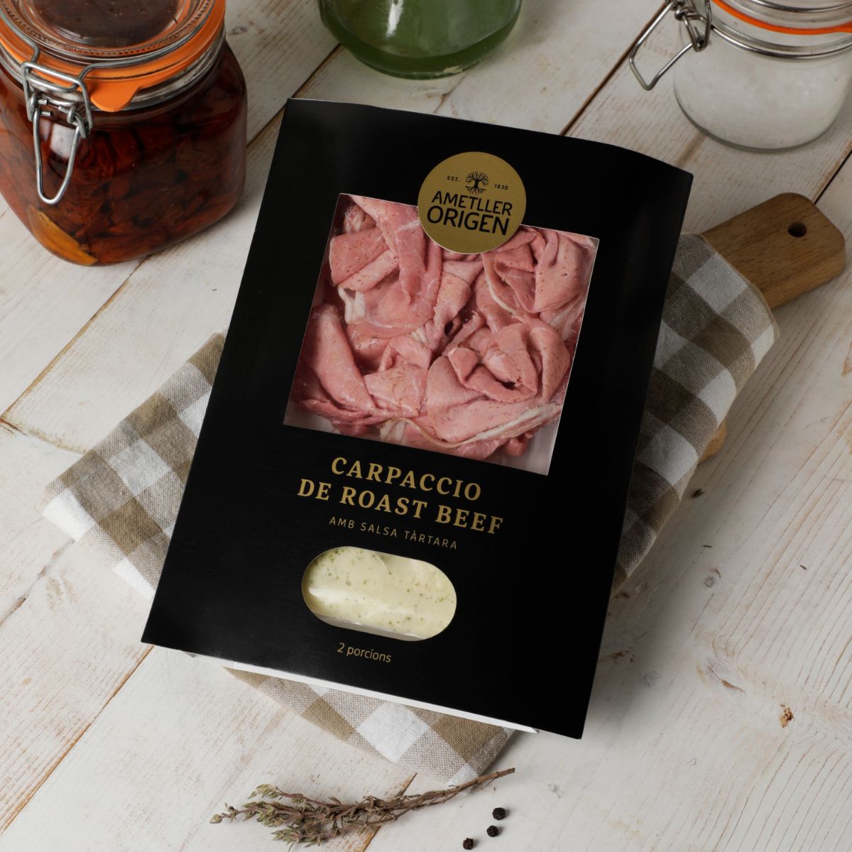 Carpaccio de roast beef amb salsa tàrtara Ametller Origen 110g