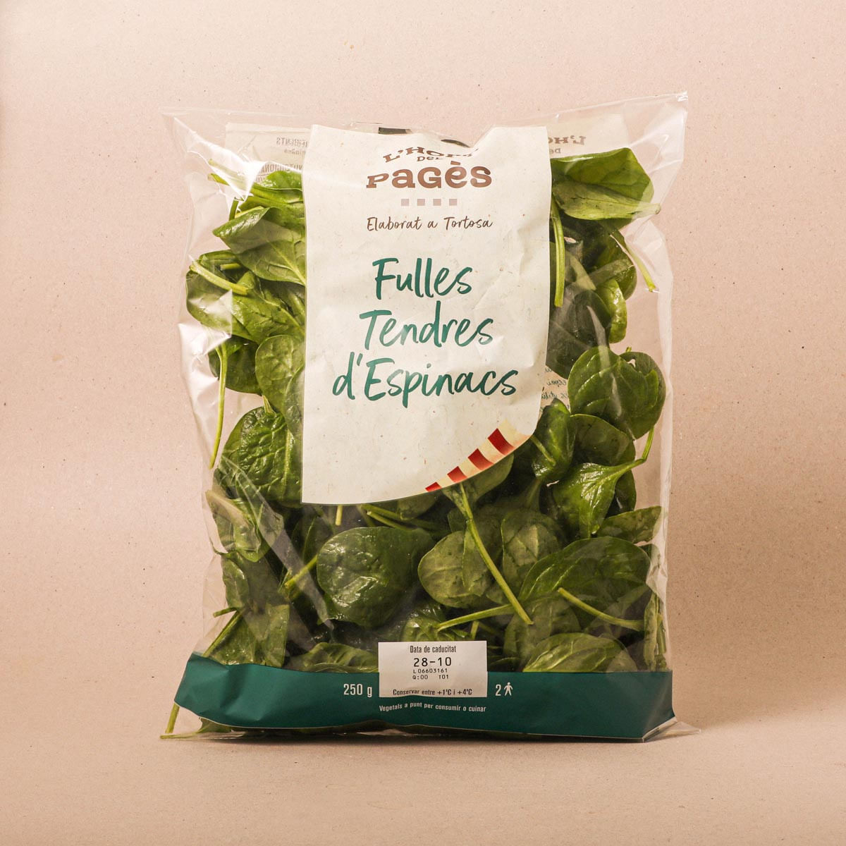 Hojas tiernas de espinacas Hort del pagès 250g