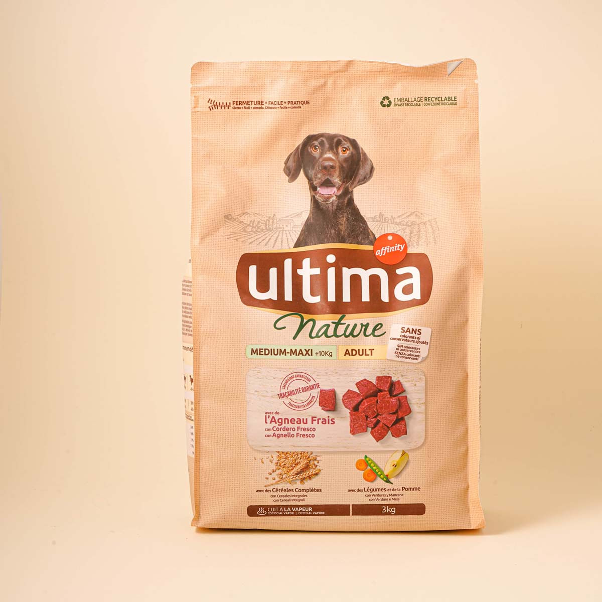 Pinso per a gossos adults raça mitjana-gran amb xai, verdures Nature Ultima 3kg