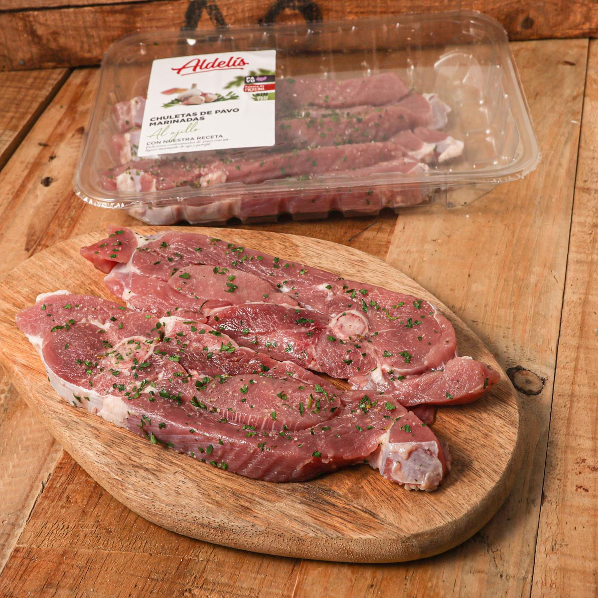Chuletas de pavo al ajillo Aldelis