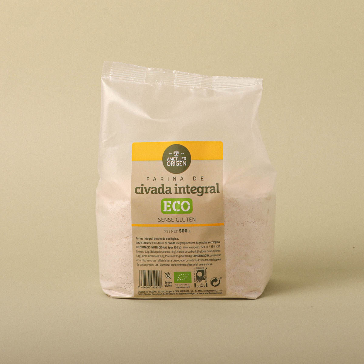 Farina de civada integral ecològica sense gluten Ametller Origen 500 g