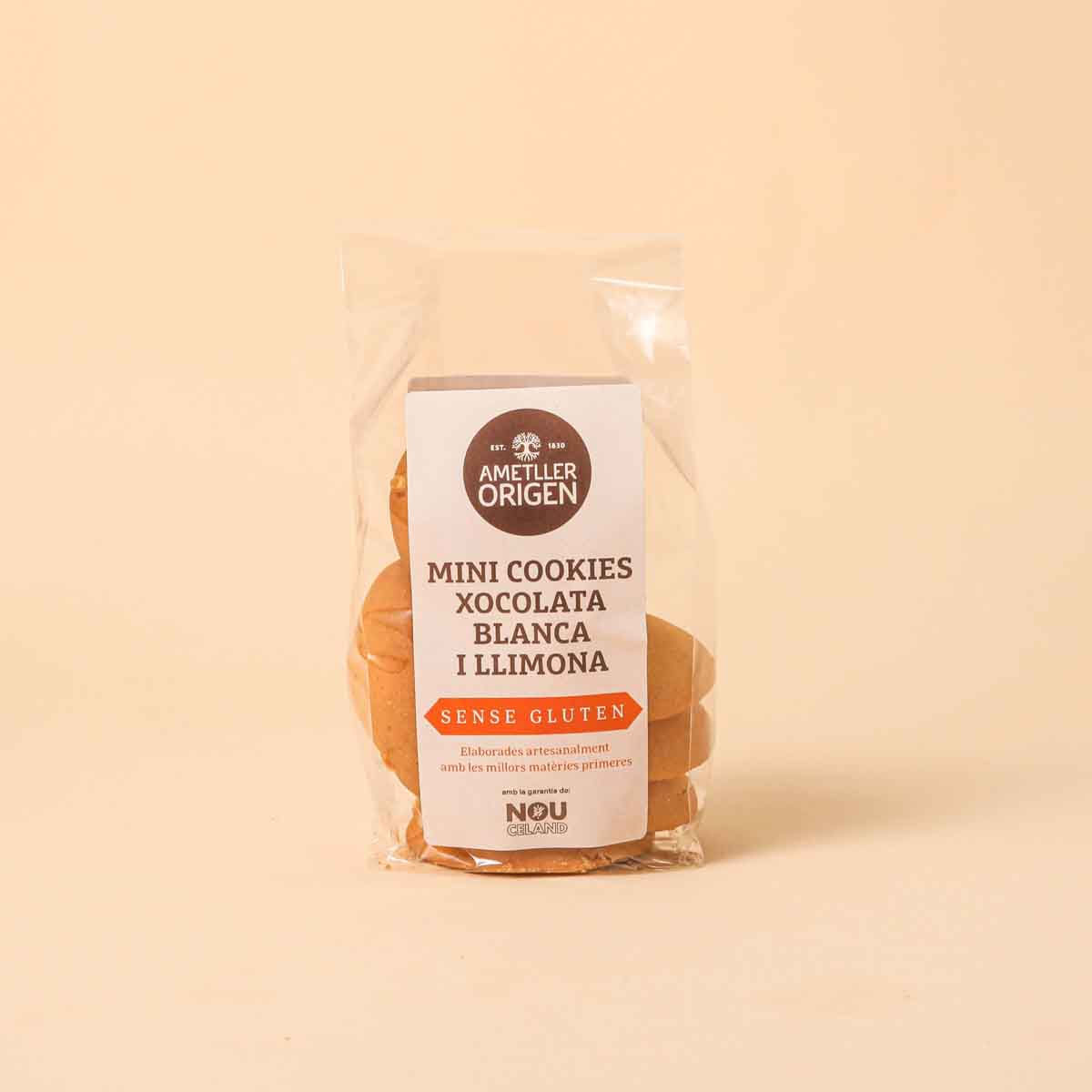 Mini cookies de xocolata blanca i llimona sense gluten Ametller Origen100 g