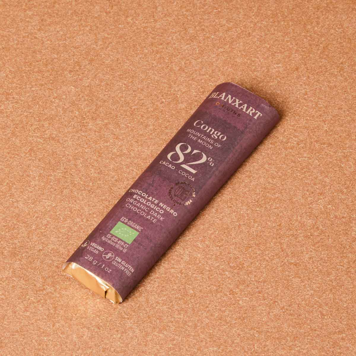 Xocolatina 82% Congo ecològica Blanxart 28g